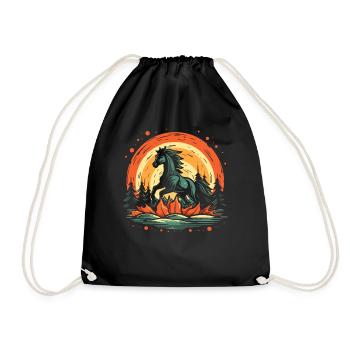 In the middle of nature there is a wild horse - Drawstring Bag - black - Front