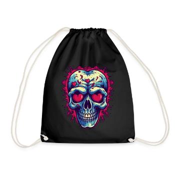 Skull in love with hearts - Drawstring Bag - black - Front