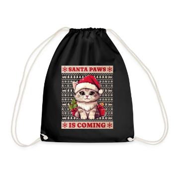 Cat Christmas Santa Paws Merry Catmas Ugly - Drawstring Bag - black - Front