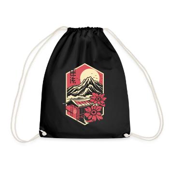 Japanese Flowers and Temple Flowers - Drawstring Bag - black - Front