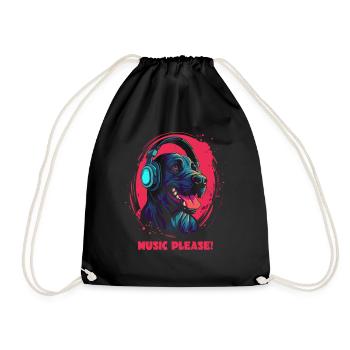 Music please, headphones and dog - Drawstring Bag - black - Front