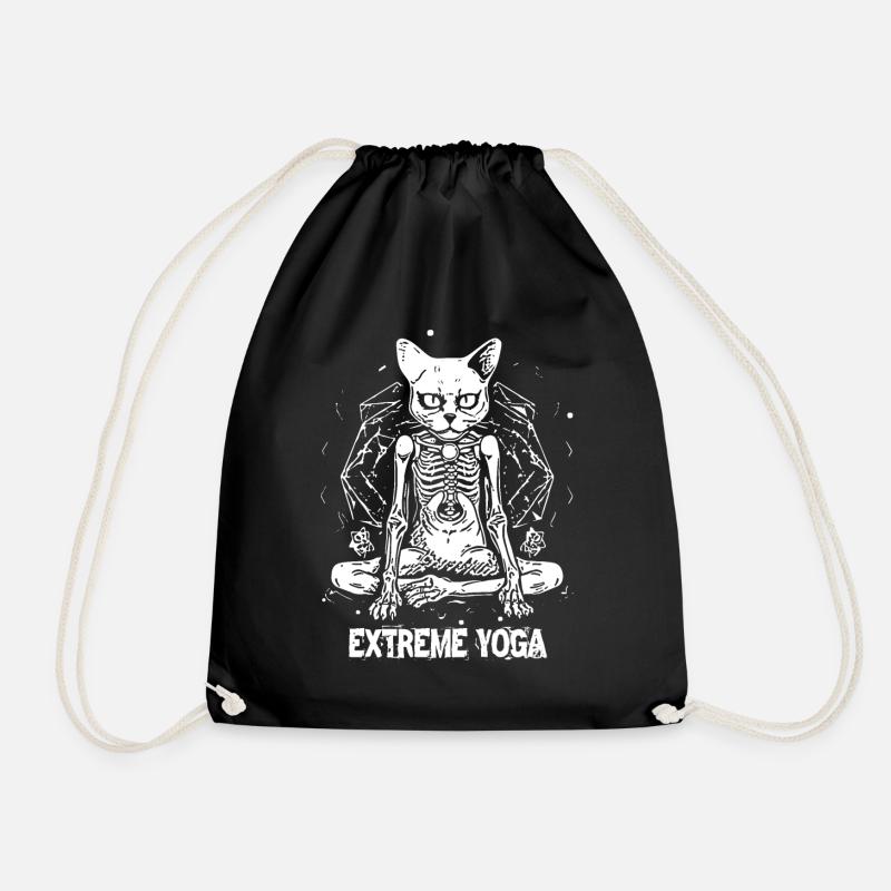Skeleton zombie cat doing extreme yoga - Drawstring Bag - black