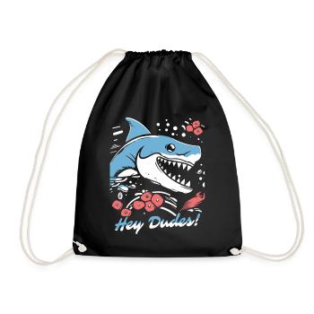 Hey Dudes! Funny Fresh Cartoon Shark - Drawstring Bag - black - Front