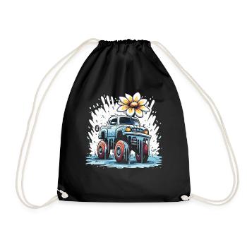 A colorful flower power monster truck - Drawstring Bag - black - Front