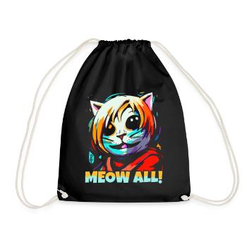 Miau Alle! Lustige bunte Katze - Turnbeutel - Schwarz - Vorne