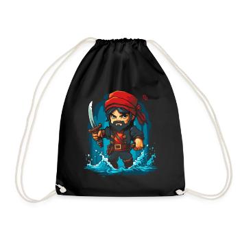 Little Cute Pixel Pirate - Drawstring Bag - black - Front