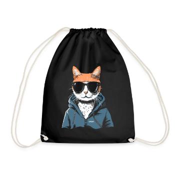 Super cooler Hoodie und Katzen-Sonnenbrille - Turnbeutel - Schwarz - Vorne