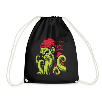 Retro Cartoon Kraken Pirat - Turnbeutel - Schwarz - Vorne