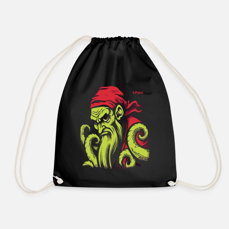 Retro Cartoon Kraken Pirat - Turnbeutel - Schwarz
