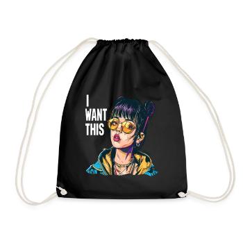 Sporty Cool Cartoon Girl : Je veux ça ! - Sac de sport léger - noir - Devant