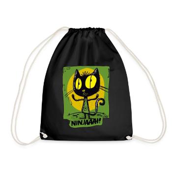 Cool Cartoon Ninja Cat Hoodie - Drawstring Bag - black - Front