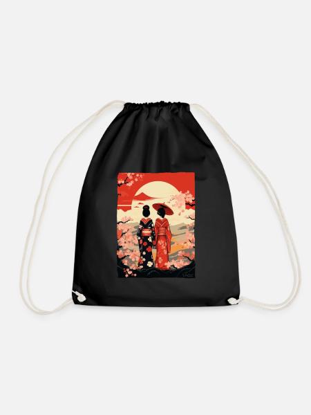 Japanische Natur und Geishas im Kimono - Turnbeutel - Schwarz