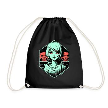 Kunst: Fiktives Cartoon Anime Mädchen und Horror - Turnbeutel - Schwarz - Vorne