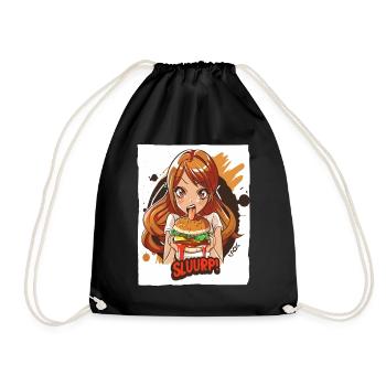 Anime girl loves big burgers - Drawstring Bag - black - Front