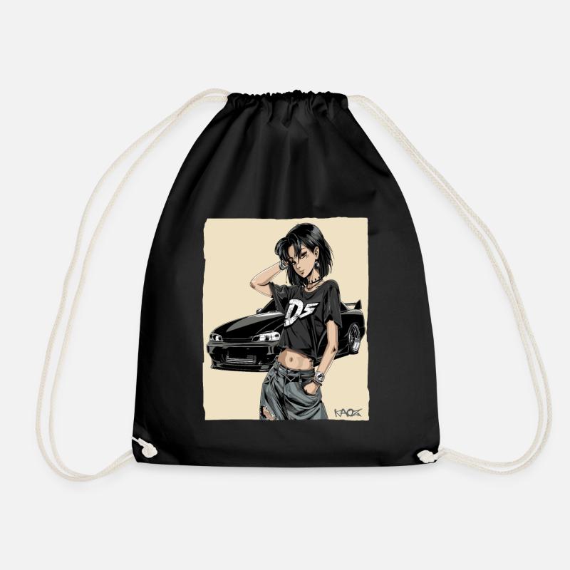 Anime Driver: Japanese JDM Car - Drawstring Bag - black