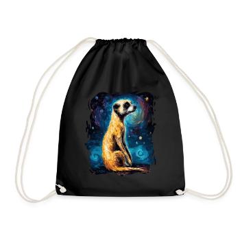 The sky is starry and a meerkat - Drawstring Bag - black - Front