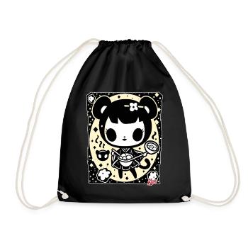 Crazy vintage cartoon girl cooking ramen - Drawstring Bag - black - Front