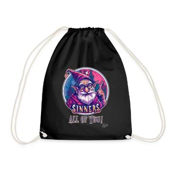 Gnome Grandpa Wizard, Sinners, All of You - Drawstring Bag - black - Front
