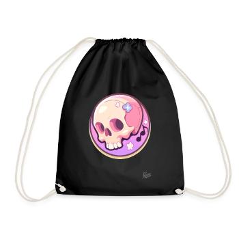 Musical notes and a relaxed cute skull - Drawstring Bag - black - Front