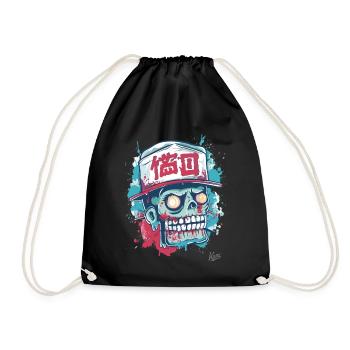 Funny Japanese Streetwear: Zombie Skull - Drawstring Bag - black - Front