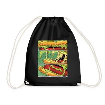 Comic panels: Cheese monster sausage in a bun - Drawstring Bag - black - Front