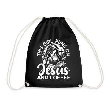 This girl runs on Jesus and Coffee - Turnbeutel - Schwarz - Vorne