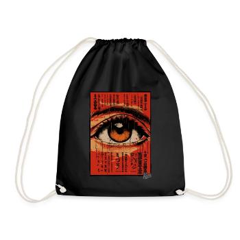 Retro Vintage Asian Big Eye - Drawstring Bag - black - Front