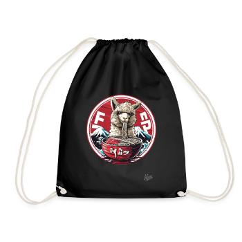 Himalayan llama drama while eating ramen - Drawstring Bag - black - Front