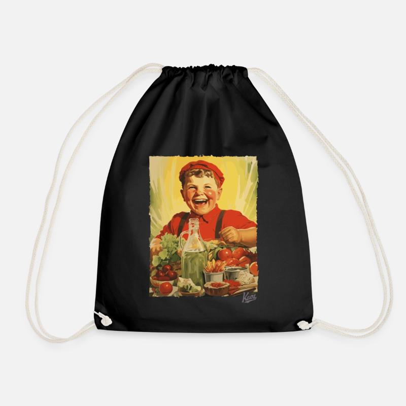Vintage Propaganda: Junge isst gesundes Essen - Turnbeutel - Schwarz