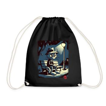 Une nuit au parc et un chat mélancolique - Sac de sport léger - noir - Devant