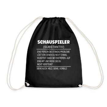 Wörterbuch Erklärung SCHAUSPIELER Held, Genie - Turnbeutel - Schwarz - Vorne