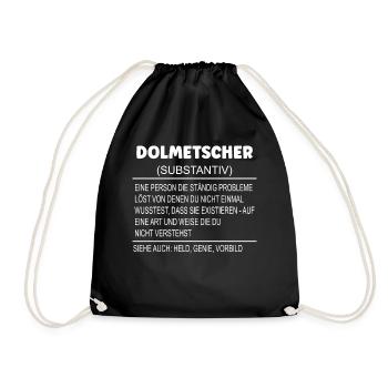 Wörterbuch Erklärung DOLMETSCHER Held, Genie, Vorb - Turnbeutel - Schwarz - Vorne