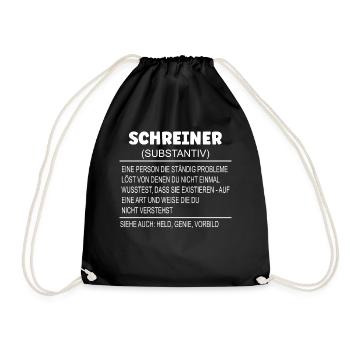 Wörterbuch Erklärung SCHREINER Held, Genie Vorbild - Turnbeutel - Schwarz - Vorne