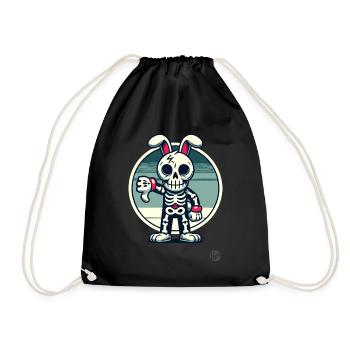 Creepy skeleton bunny with thumbs down - Drawstring Bag - black - Front