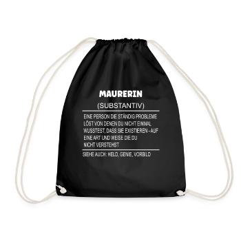 Wörterbuch Erklärung Maurerin Held, Genie, Vorbild - Turnbeutel - Schwarz - Vorne