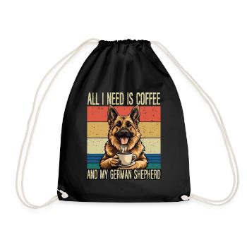 Coffee and my German Shepherd - Drawstring Bag - black - Front