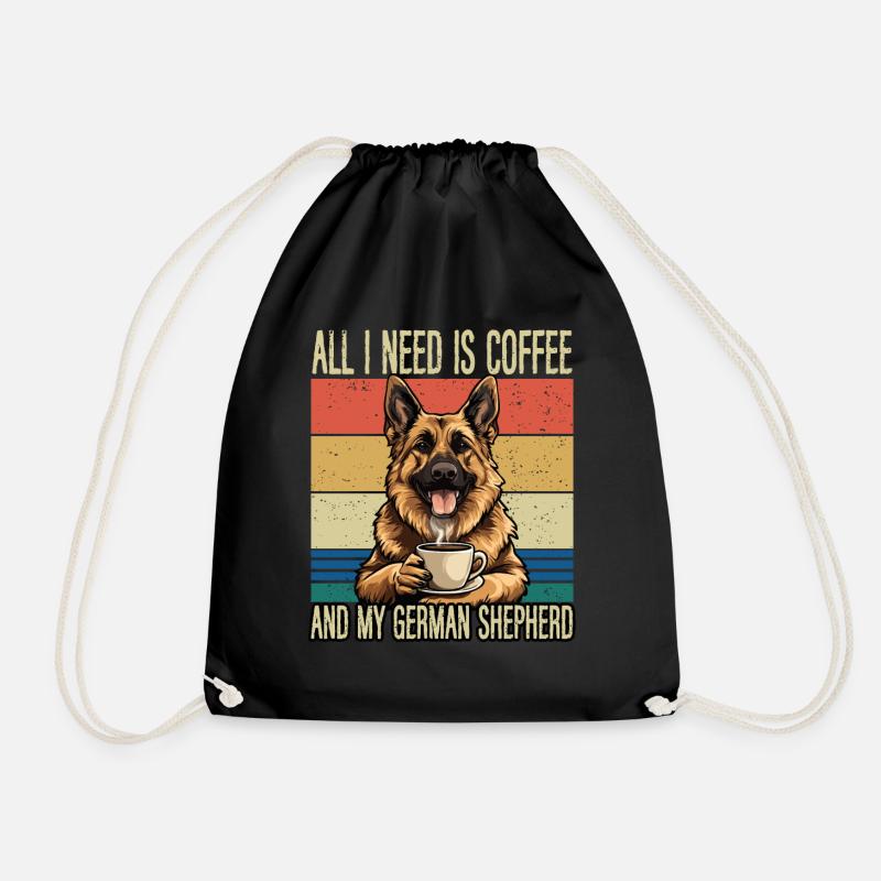 Coffee and my German Shepherd - Drawstring Bag - black