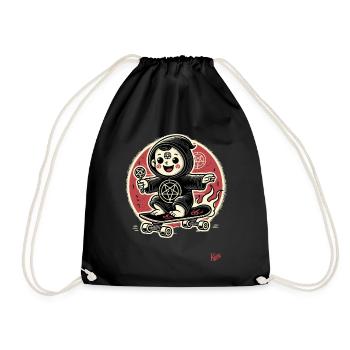 Funny parody satanic cult skateboarder - Drawstring Bag - black - Front