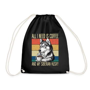 Coffee and my Siberian Husky - Drawstring Bag - black - Front