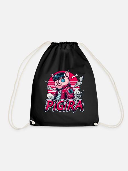 Pigira: Das japanische Cyber Punk Held Schwein - Turnbeutel - Schwarz