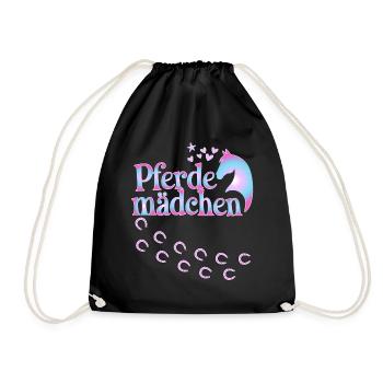Pferdemädchen - Mädchen liebt Pferde - Turnbeutel - Schwarz - Vorne