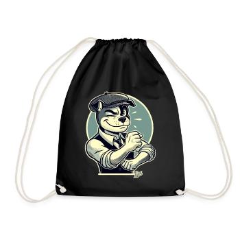 Retro Dapper Cartoon Hund im Stil der 1920er - Turnbeutel - Schwarz - Vorne