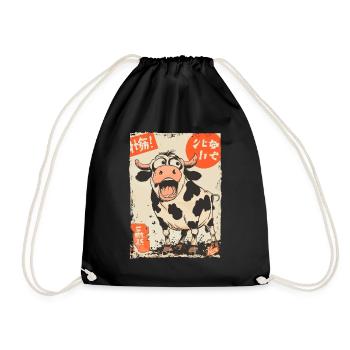 Vache de dessin animé japonais avec fantaisie - Sac de sport léger - noir - Devant