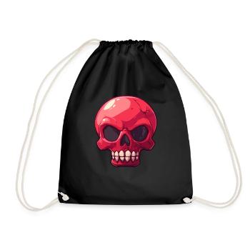 Sarcastic Red Cartoon Skull - Drawstring Bag - black - Front