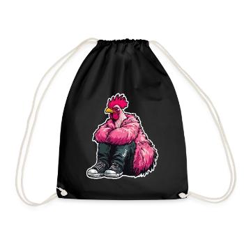 Fashionable Fashion Rooster in Pink Feather Chicken Jacket - Drawstring Bag - black - Front