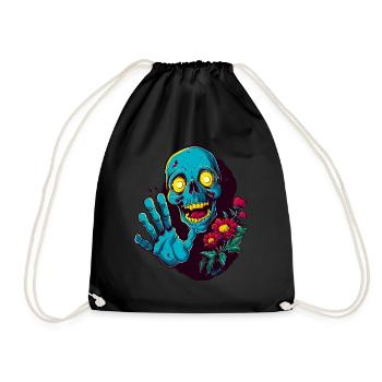 Funny skull with flowers greets: Hello! - Drawstring Bag - black - Front