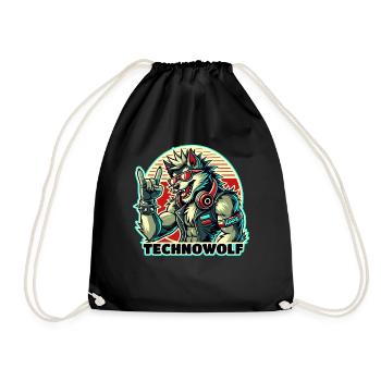 Techno-Wolf: Electronic Music Beats - Drawstring Bag - black - Front