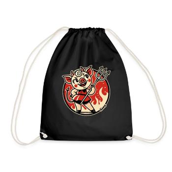 Evil piggy demon from hell - Drawstring Bag - black - Front
