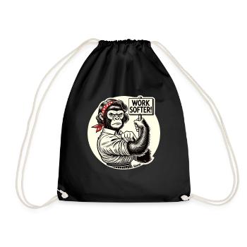 Strong gorilla woman: Work softer - Drawstring Bag - black - Front