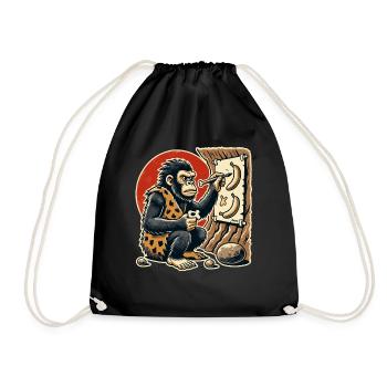Caveman gorilla painting bananas - Drawstring Bag - black - Front